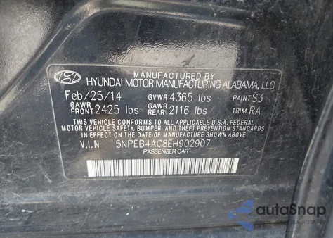 2014 Hyundai Sonata Gls from USA, damaged, VIN 5NPEB4AC8EH902907